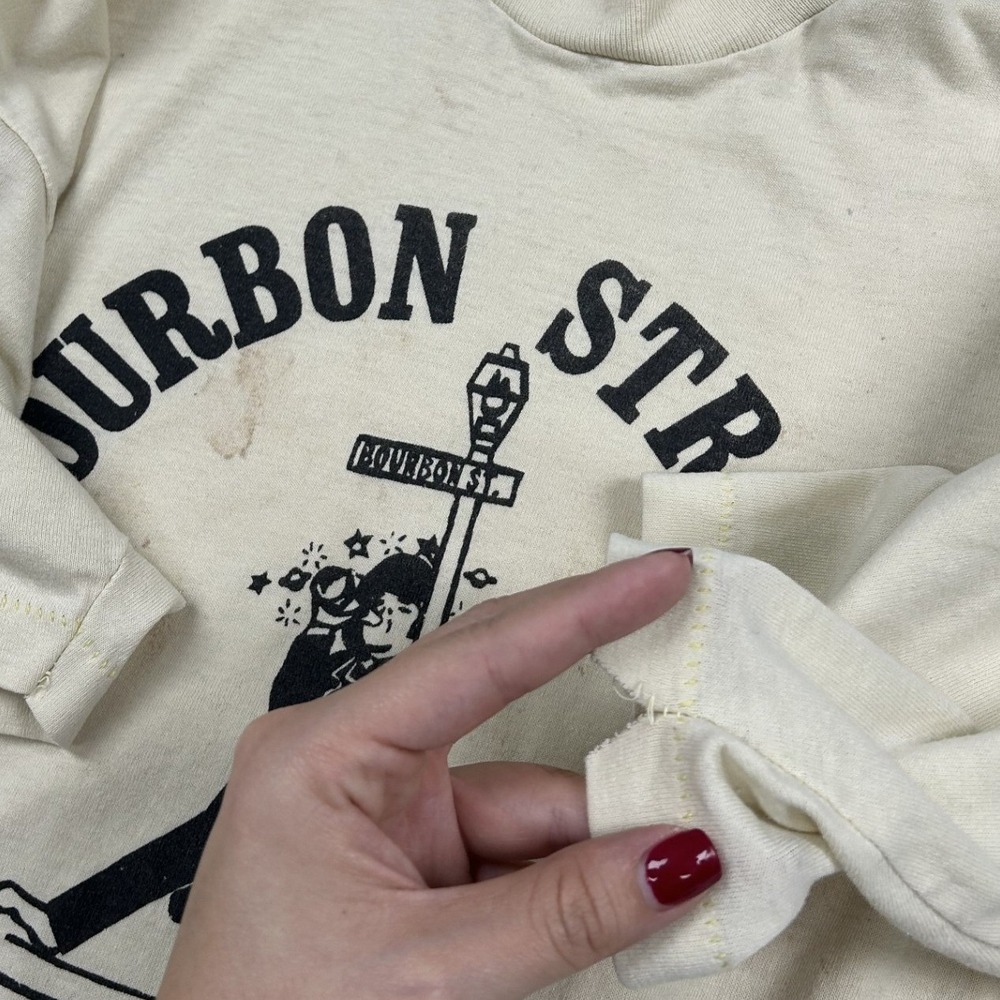 80s Sportswear Bourbon Street shirt Mens L Cream New Orleans Jazz Vintage - Picture 4 of 9